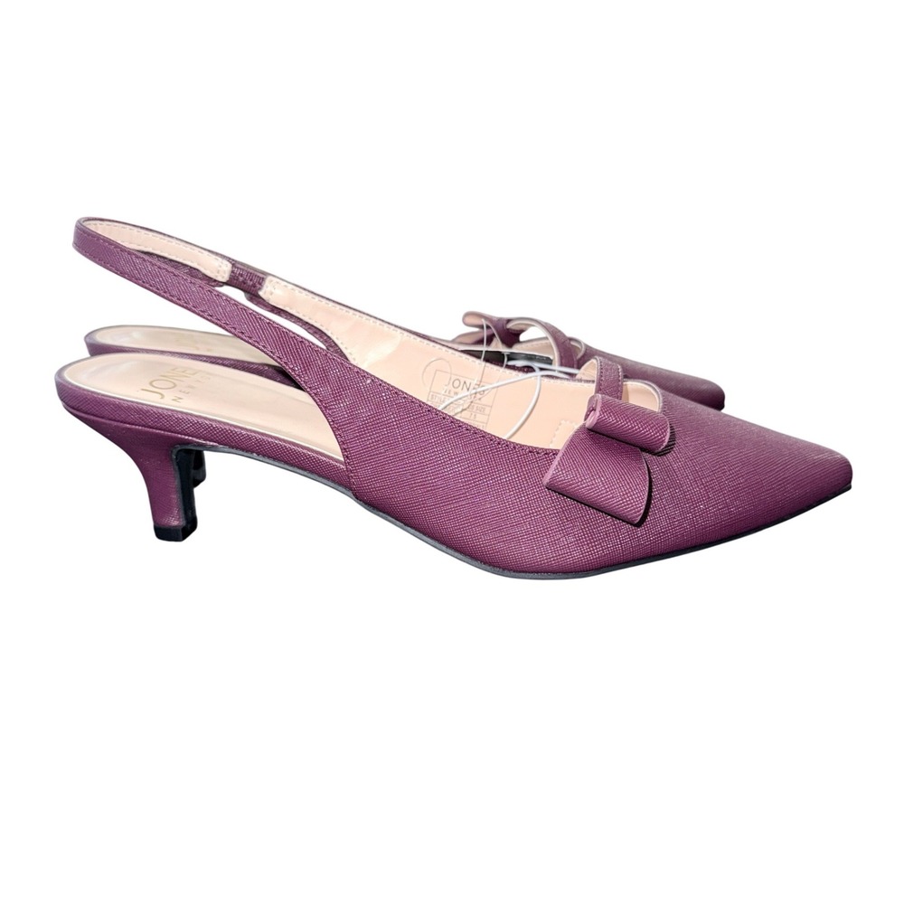 Jones New York Charbeau‎ Burgundy Slingback Pumps Bow Kitten Heel Shoes 7.5 NEW